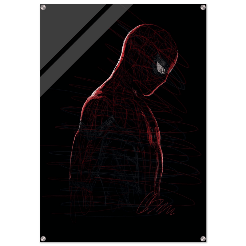 Abstract Spider-Man Acrylic Print – Dynamic, Modern, Scribble Art Wall Decor in Various Sizes - Vibrantwalls