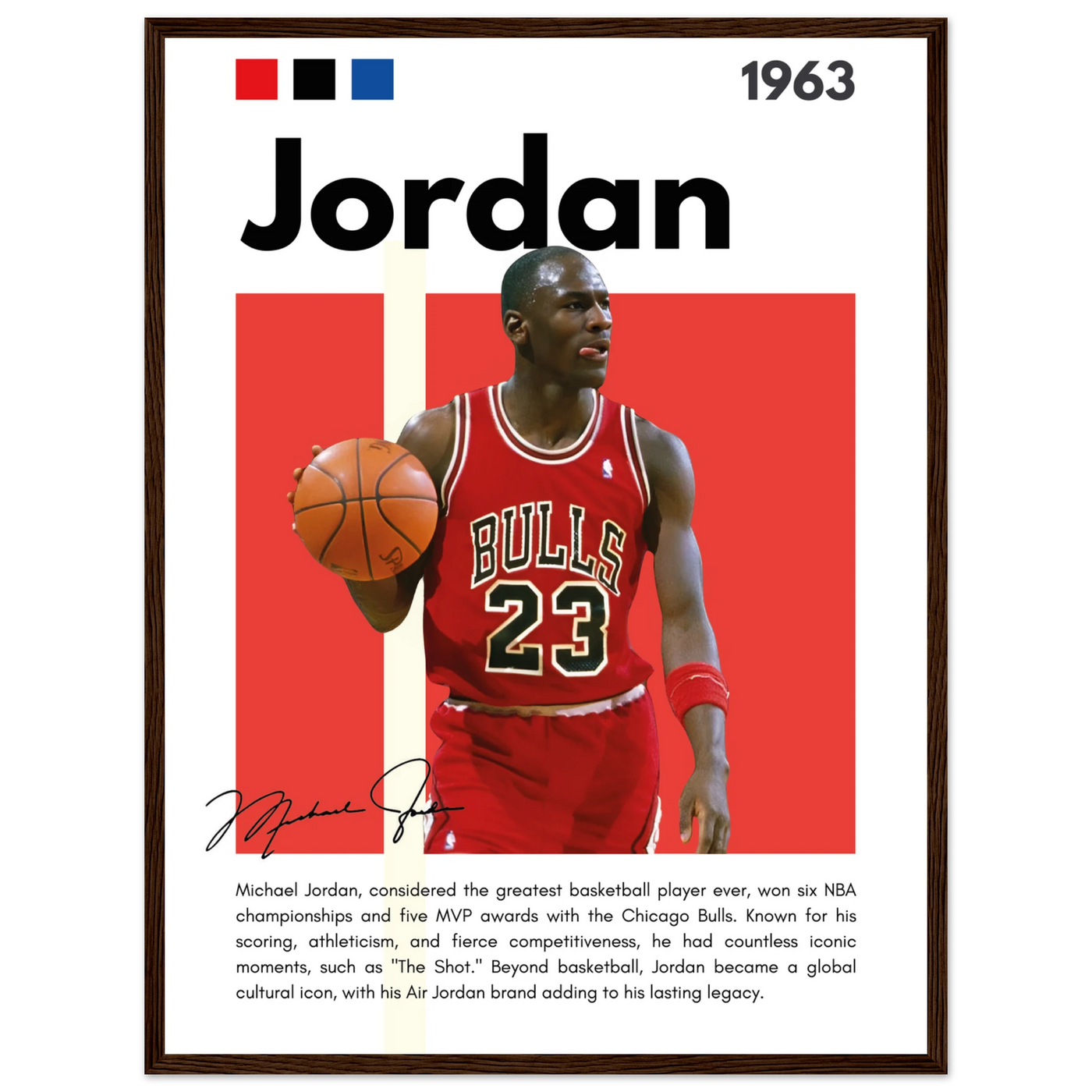 Michael Jordan Air Jordan Bulls Retro Print 45x60 cm 18x24″ Dark wood frame Vibrantwalls