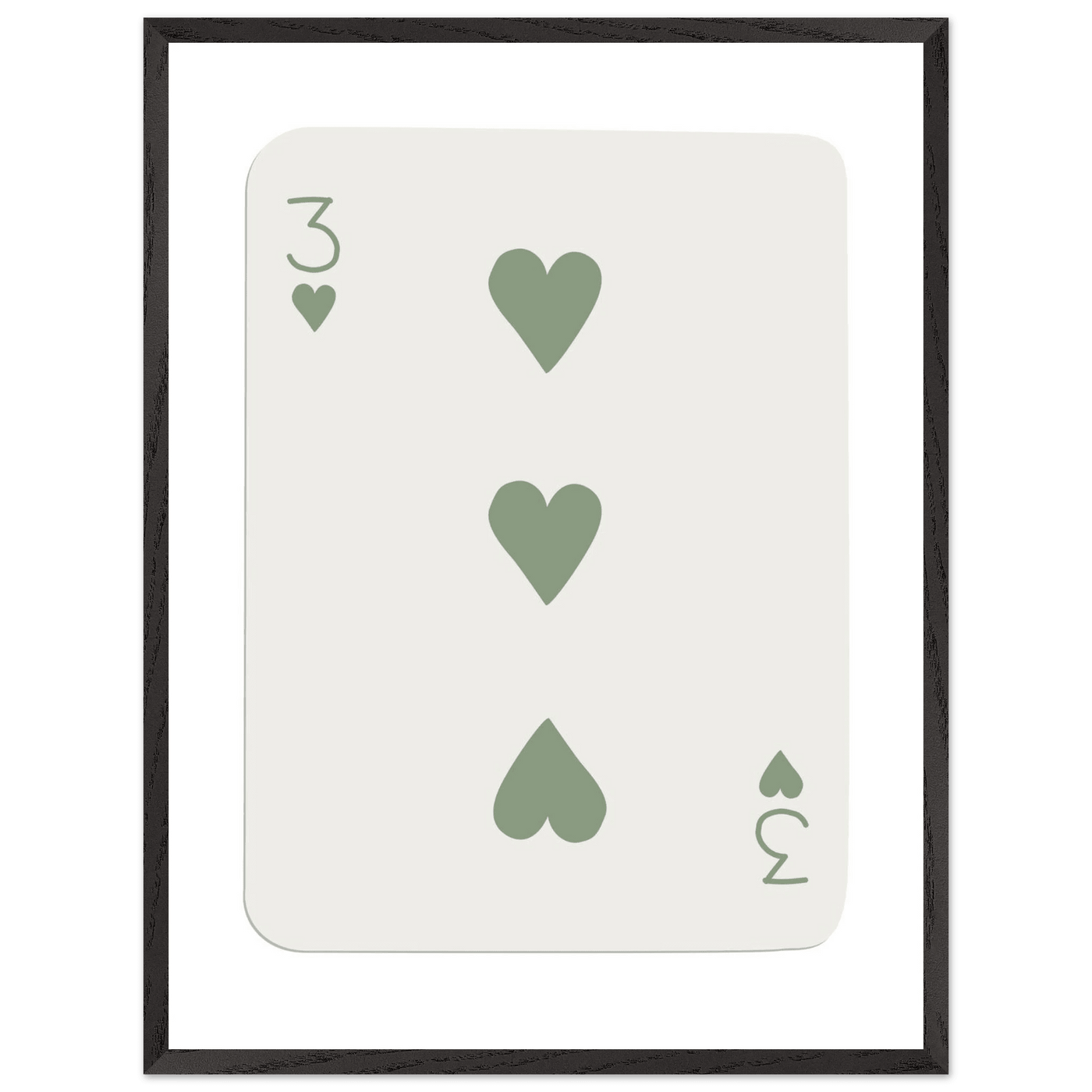 Minimalist Three of Hearts Poker Card Print - Mounted & Framed Eco-Friendly Wall Art for Modern Decor - Vibrantwalls