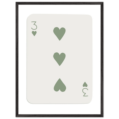 Minimalist Three of Hearts Poker Card Print - Mounted & Framed Eco-Friendly Wall Art for Modern Decor - Vibrantwalls