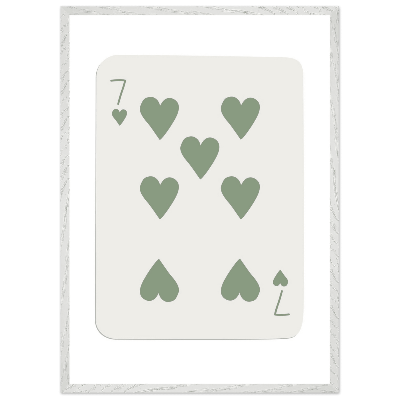 Minimalist Poker Card Art - Seven of Hearts - Sage Green Framed Poster, Eco-Friendly Decor - Vibrantwalls