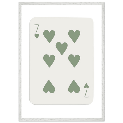 Minimalist Poker Card Art - Seven of Hearts - Sage Green Framed Poster, Eco-Friendly Decor - Vibrantwalls