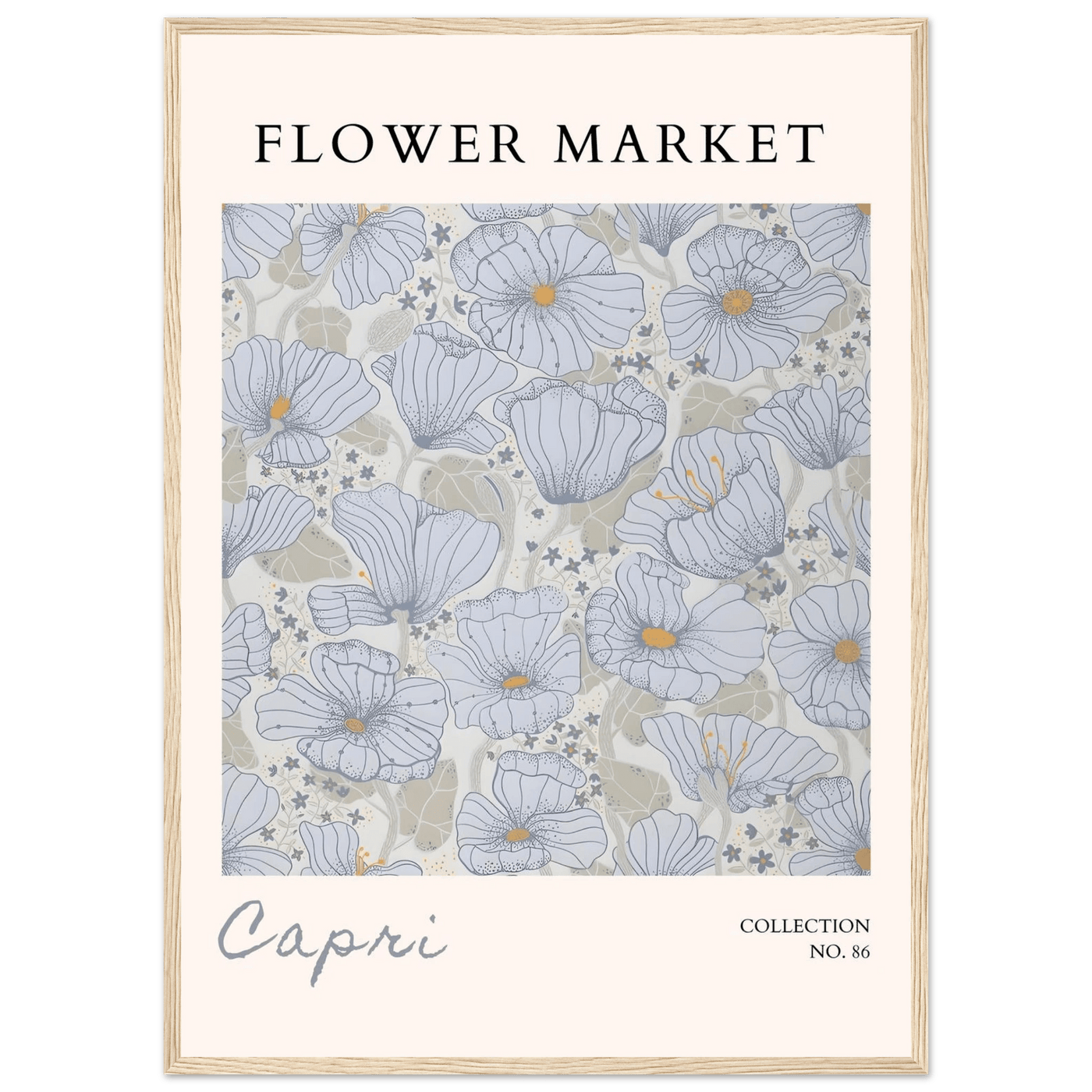 Capri Flower Market Framed Poster – Serene Floral Art Print in Cool Tones | Ready-to-Hang Wall Decor - Vibrantwalls