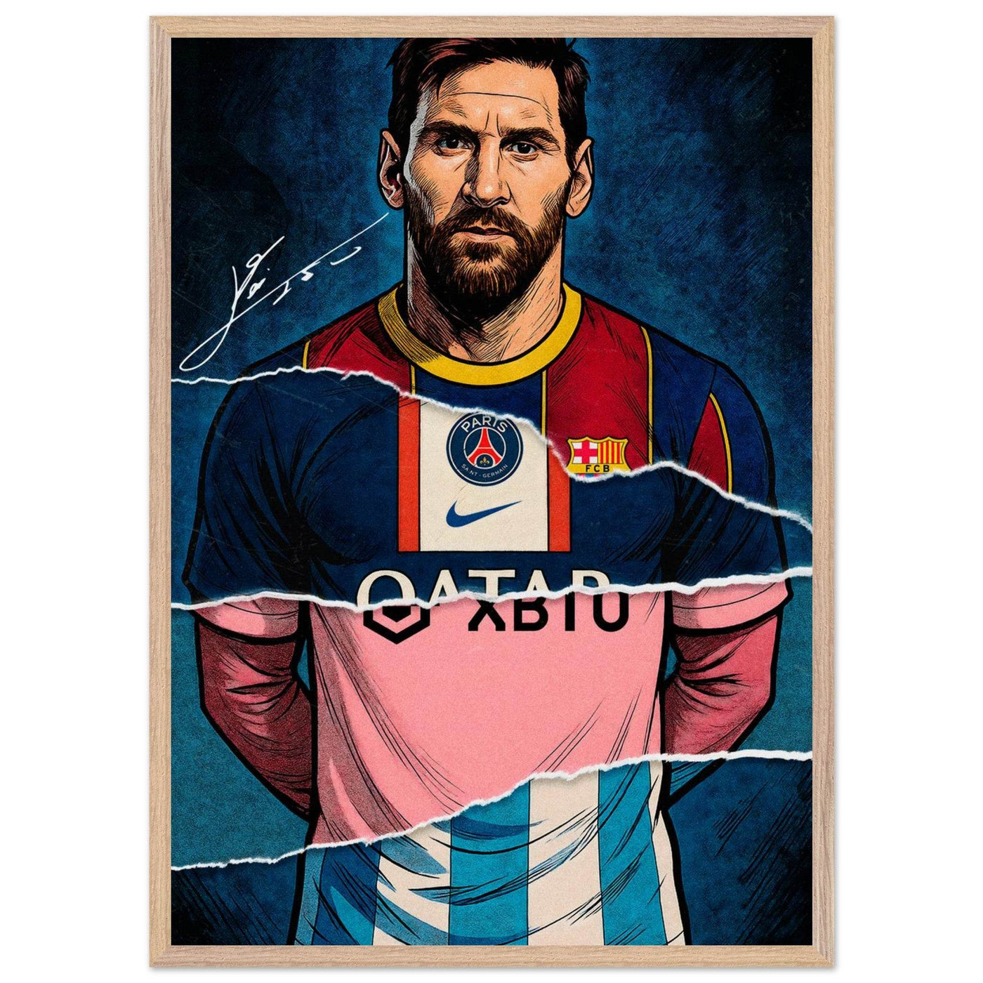 Lionel Messi Split Kit Pop Art Framed Poster – Eco-Friendly, Ready to Hang - Vibrantwalls