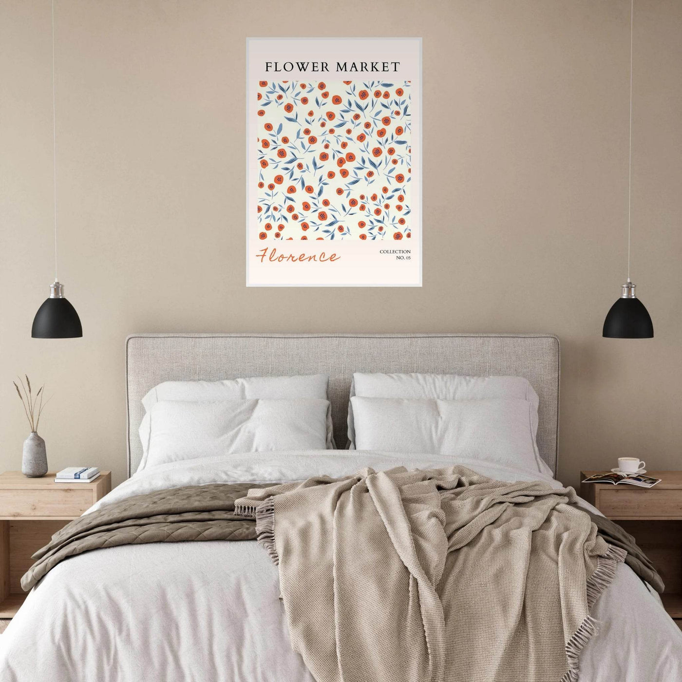 Florence Flower Market Art Print – Vibrant Orange Poppies & Blue Leaves | Framed & Ready-to-Hang Wall Art - Vibrantwalls
