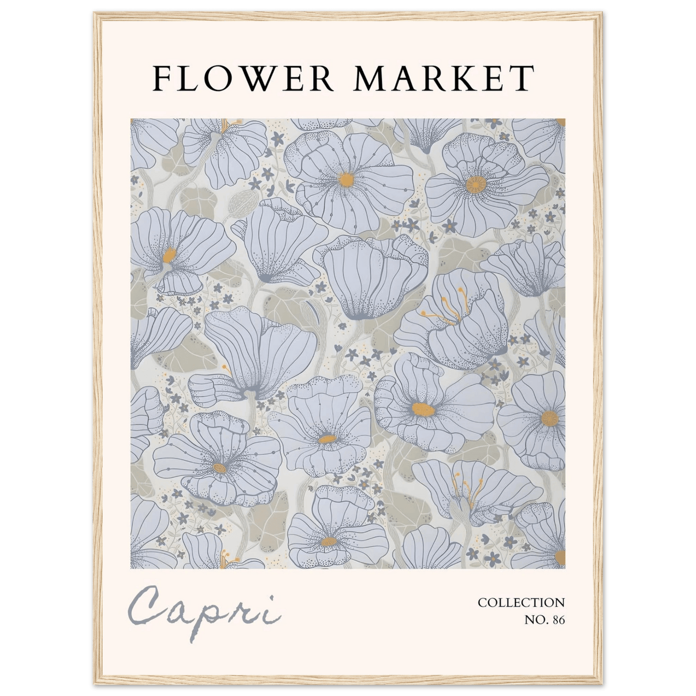 Capri Flower Market Framed Poster – Serene Floral Art Print in Cool Tones | Ready-to-Hang Wall Decor - Vibrantwalls