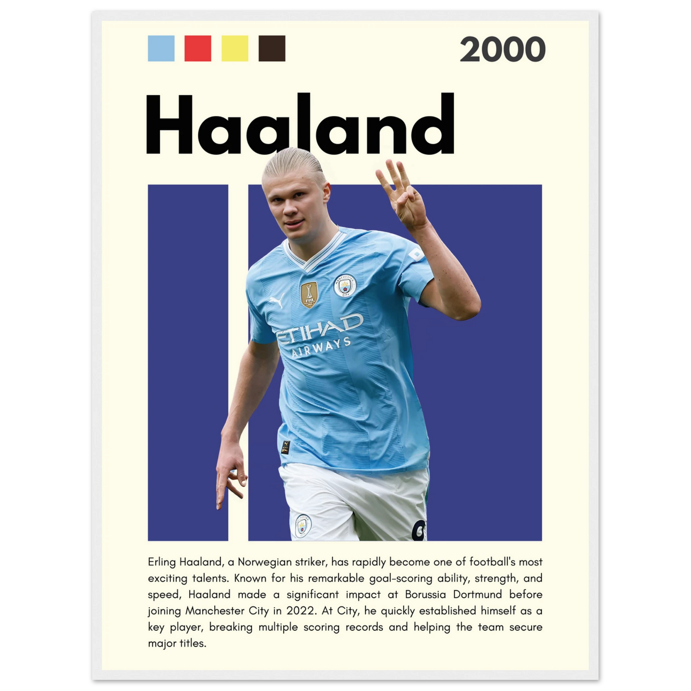 Erling Haaland Manchester City Framed Football Poster 60x80 cm 24x32″ White frame Vibrantwalls