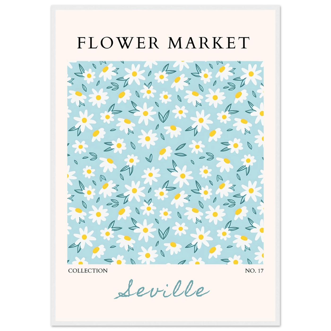 Charming Daisy Field Framed Poster – Pastel Blue & White Floral Art Print | Ready-to-Hang Wall Decor - Vibrantwalls