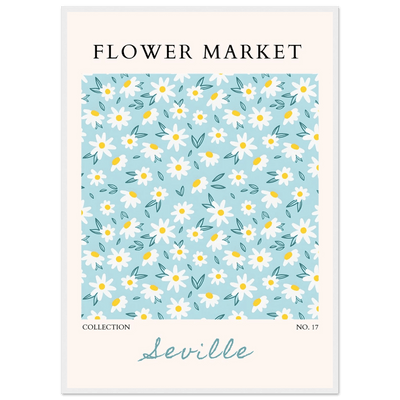 Charming Daisy Field Framed Poster – Pastel Blue & White Floral Art Print | Ready-to-Hang Wall Decor - Vibrantwalls