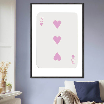 Three of Hearts Poker Card Print - Soft Pink Mounted Framed Poster Art, Eco-Friendly Wood Frame - Vibrantwalls