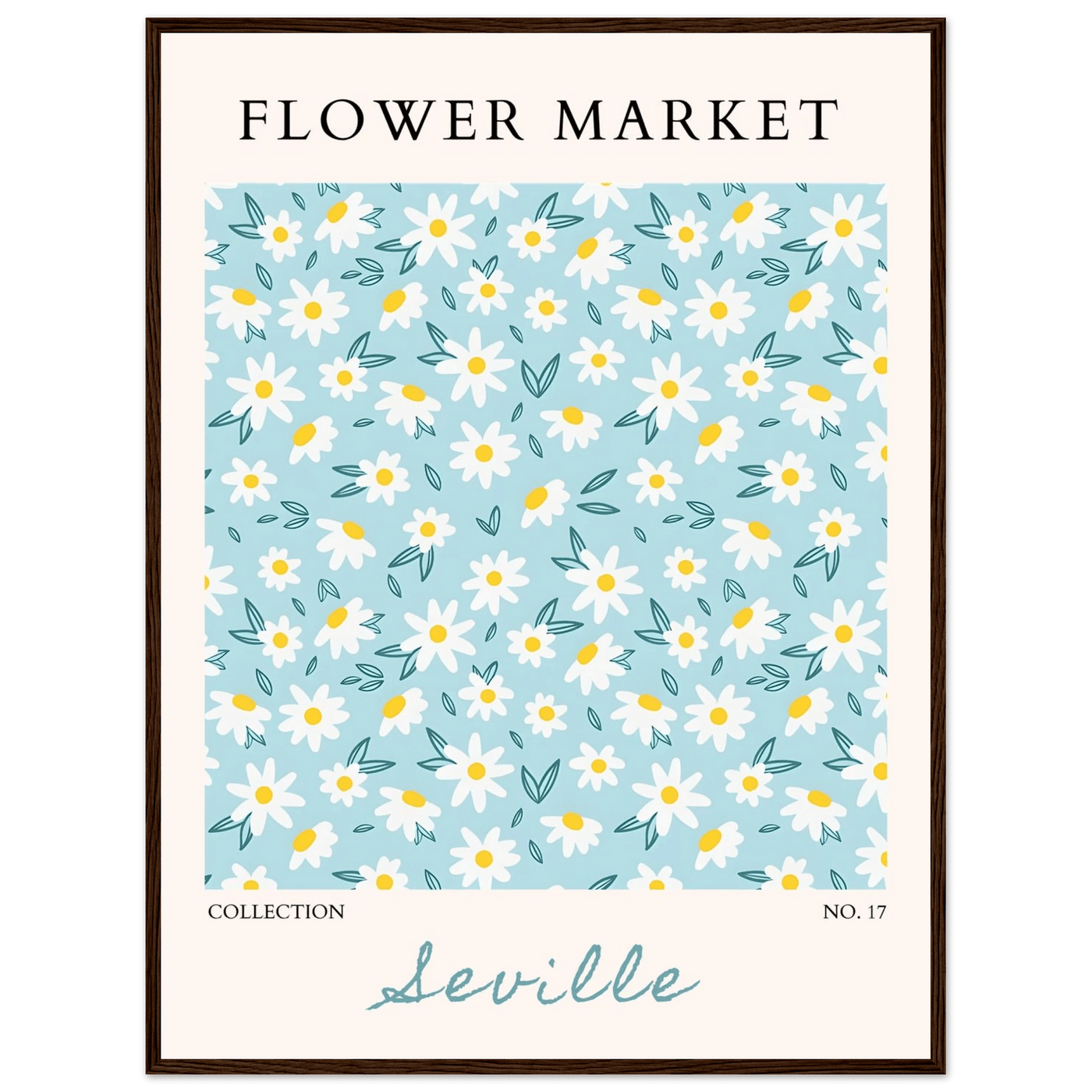 Charming Daisy Field Framed Poster – Pastel Blue & White Floral Art Print | Ready-to-Hang Wall Decor - Vibrantwalls