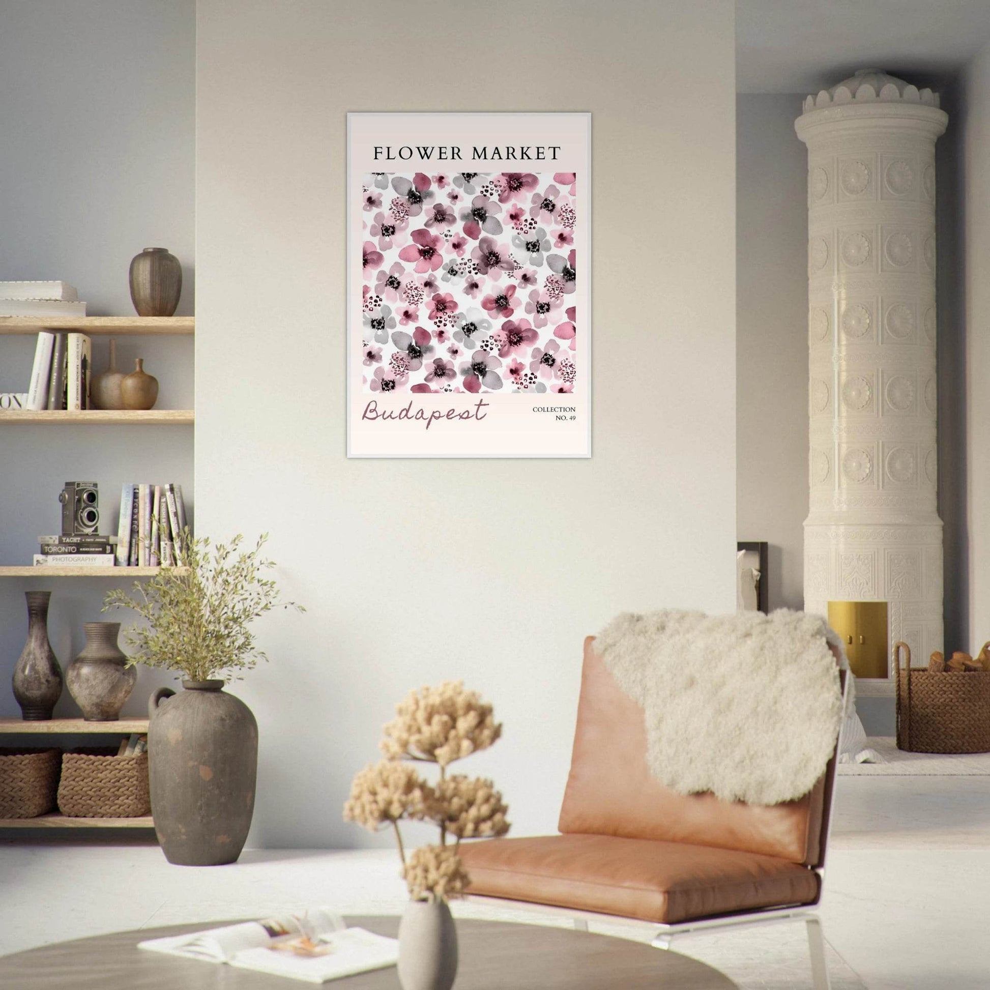 Budapest Flower Market Abstract Floral Framed Poster – Pink & Gray Watercolor Art Print | Ready-to-Hang - Vibrantwalls