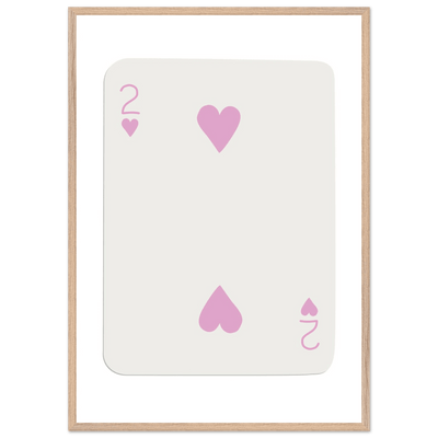 Minimalist Pink Two of Hearts Poker Card Art Print - Framed & Mounted Eco-Friendly Decor, Custom Sizes Available - Vibrantwalls