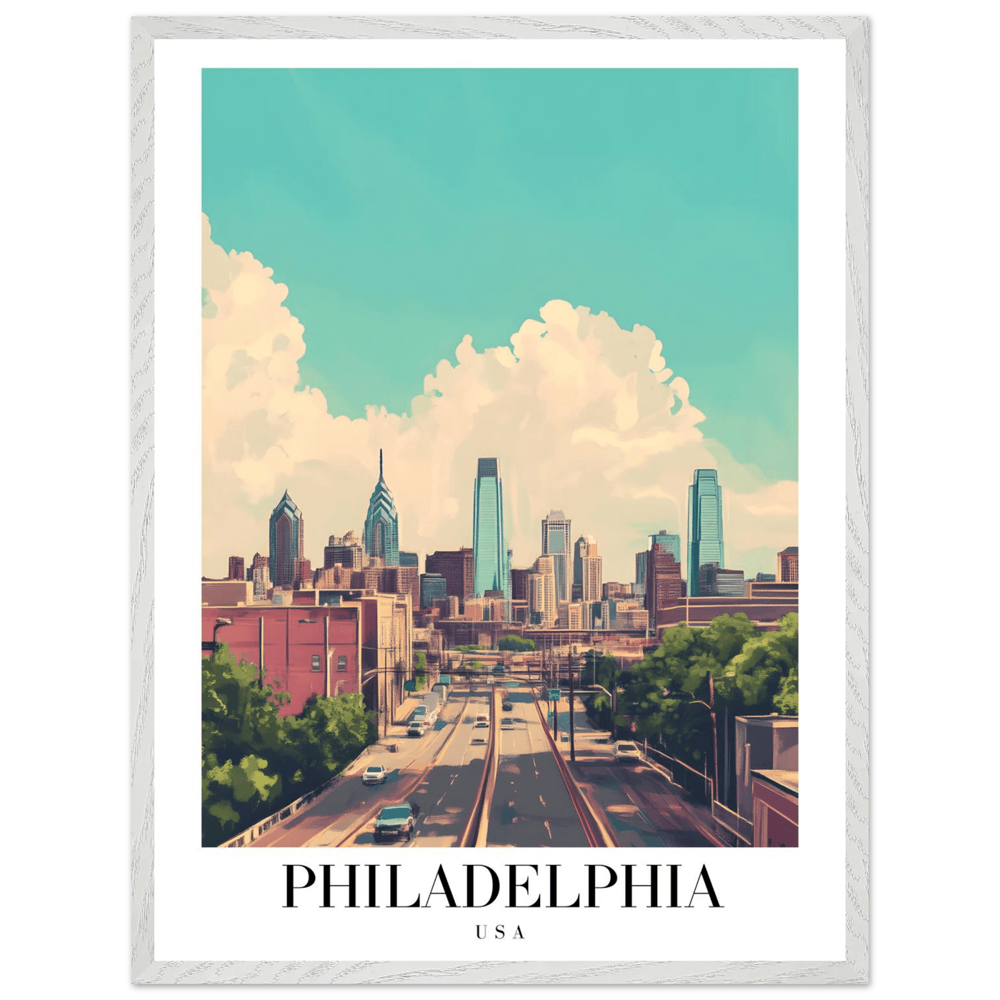 Philadelphia USA Framed Poster – Retro Cityscape Wall Art with Customizable Frame Options - Vibrantwalls
