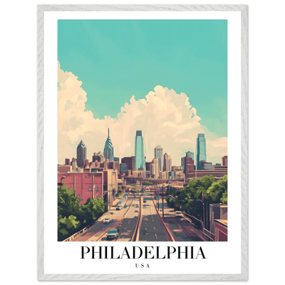 Philadelphia USA Framed Poster – Retro Cityscape Wall Art with Customizable Frame Options - Vibrantwalls
