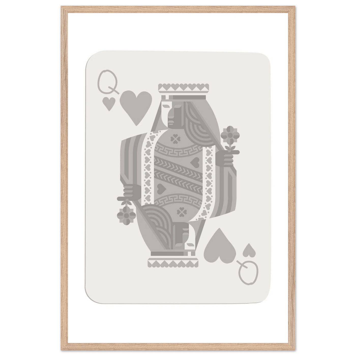 Queen of Hearts Poker Card Print - Grey & White Framed Art, Eco-Friendly Wood Frame in Multiple Sizes - Vibrantwalls