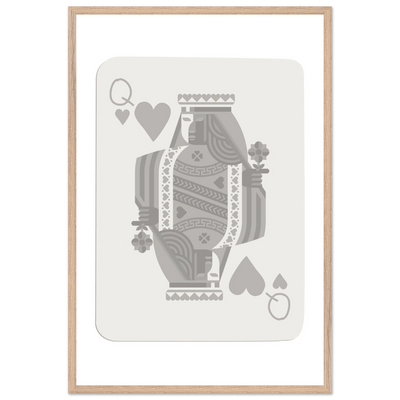 Queen of Hearts Poker Card Print - Grey & White Framed Art, Eco-Friendly Wood Frame in Multiple Sizes - Vibrantwalls