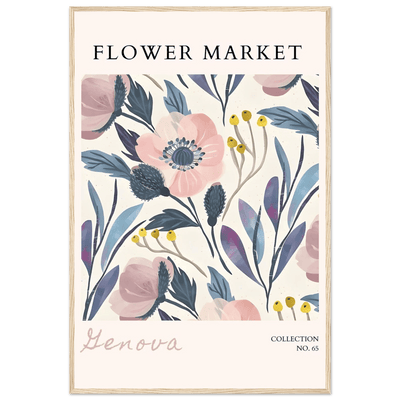 Flower Market 'Genova' Framed Poster – Blush & Indigo Floral Art Print | Ready-to-Hang Botanical Decor - Vibrantwalls