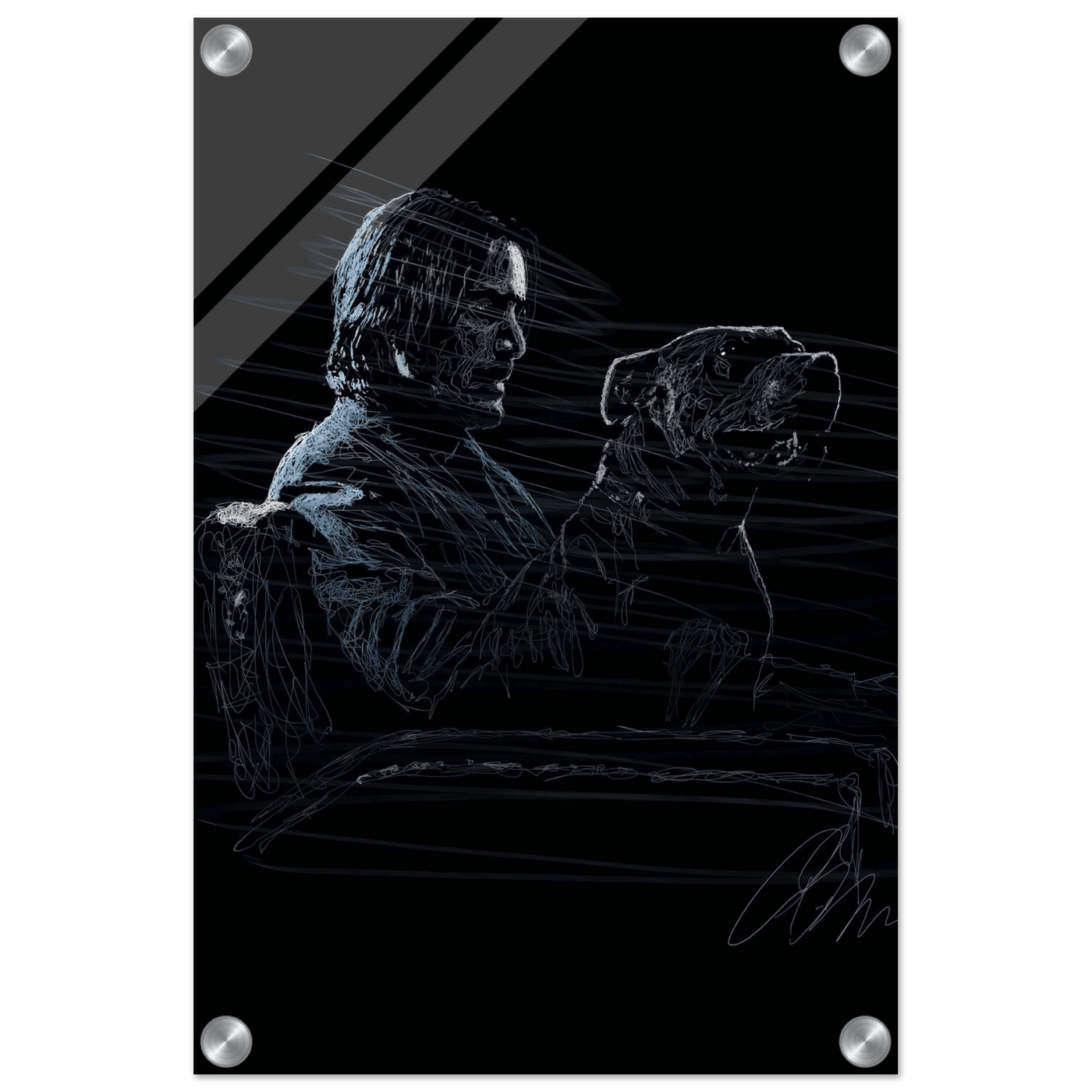 John Wick Dog Wall Decor – Abstract Acrylic Print, Modern Line Art, Glossy Finish, Iconic Duo Wall Decor - Vibrantwalls