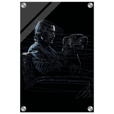 John Wick Dog Wall Decor – Abstract Acrylic Print, Modern Line Art, Glossy Finish, Iconic Duo Wall Decor - Vibrantwalls