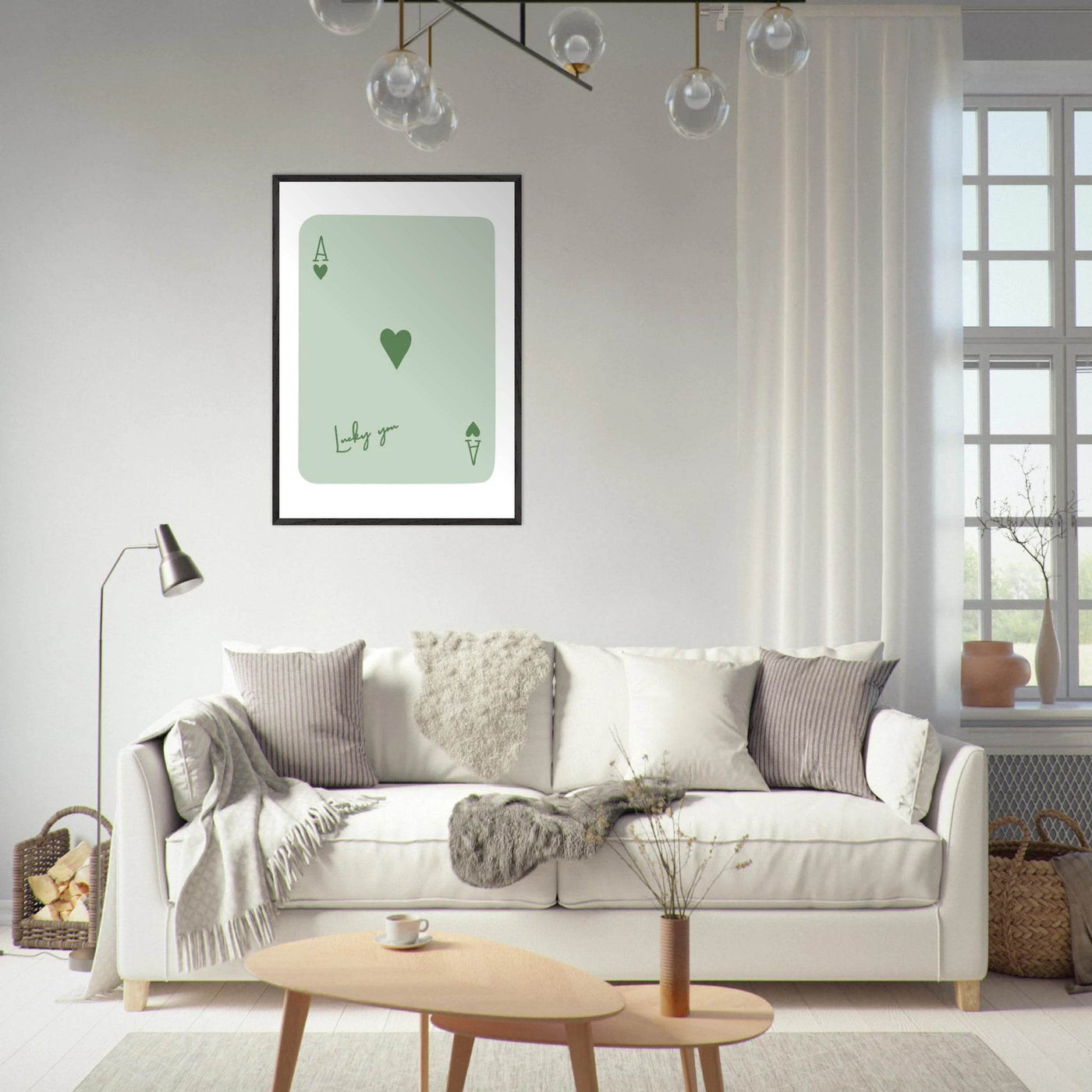 Minimalist Ace of Hearts Poker Card Print - Eco-Friendly Framed Wall Art, 'Lucky You' Design - Vibrantwalls