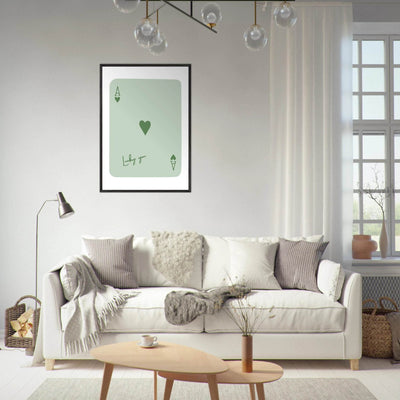 Minimalist Ace of Hearts Poker Card Print - Eco-Friendly Framed Wall Art, 'Lucky You' Design - Vibrantwalls