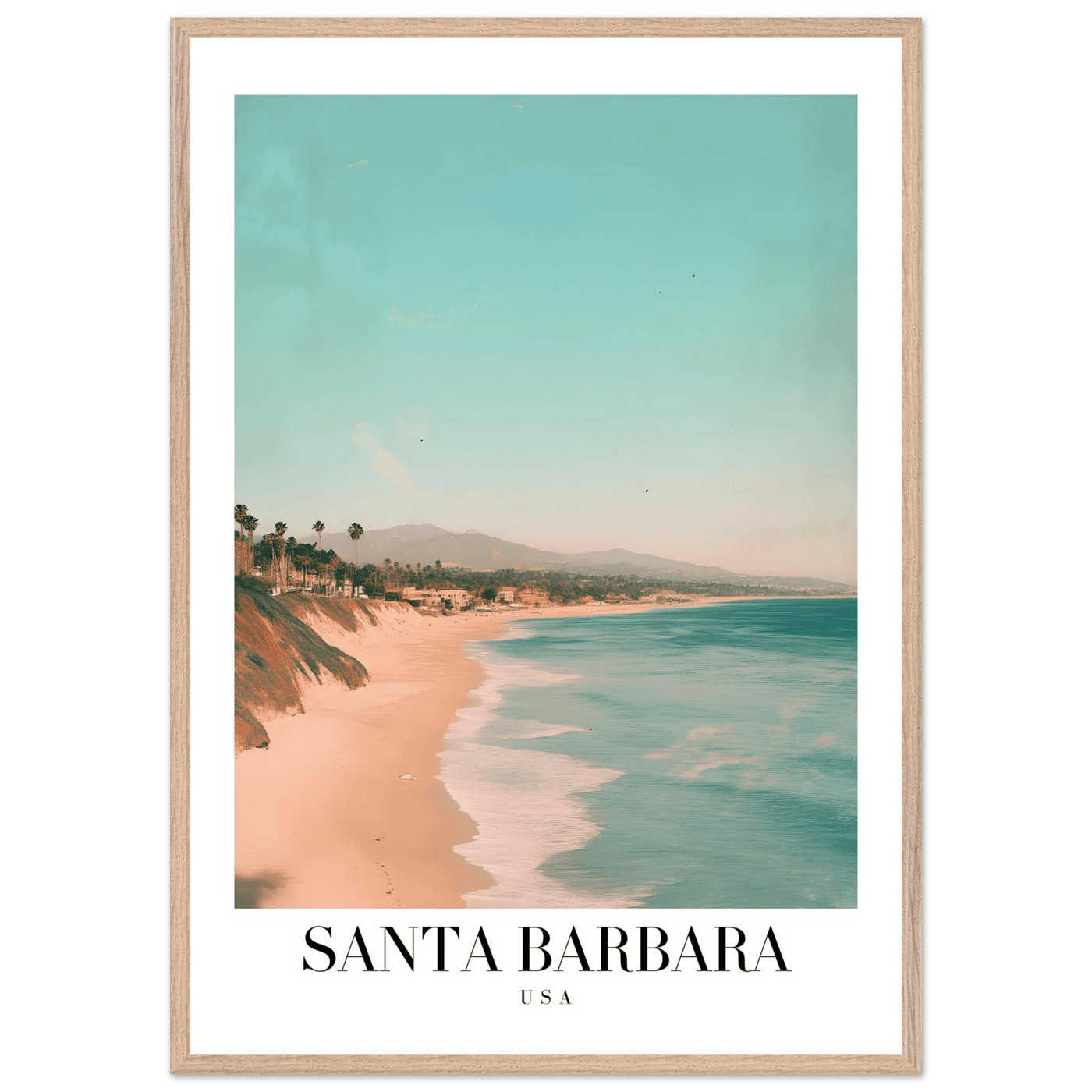 Santa Barbara USA Framed Poster – Pastel Beach Travel Wall Art in Your Choice of Frame - Vibrantwalls