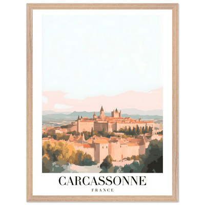 Carcassonne France Framed Poster – Vintage Travel Wall Art in Pastel Hues & Wooden Frame - Vibrantwalls