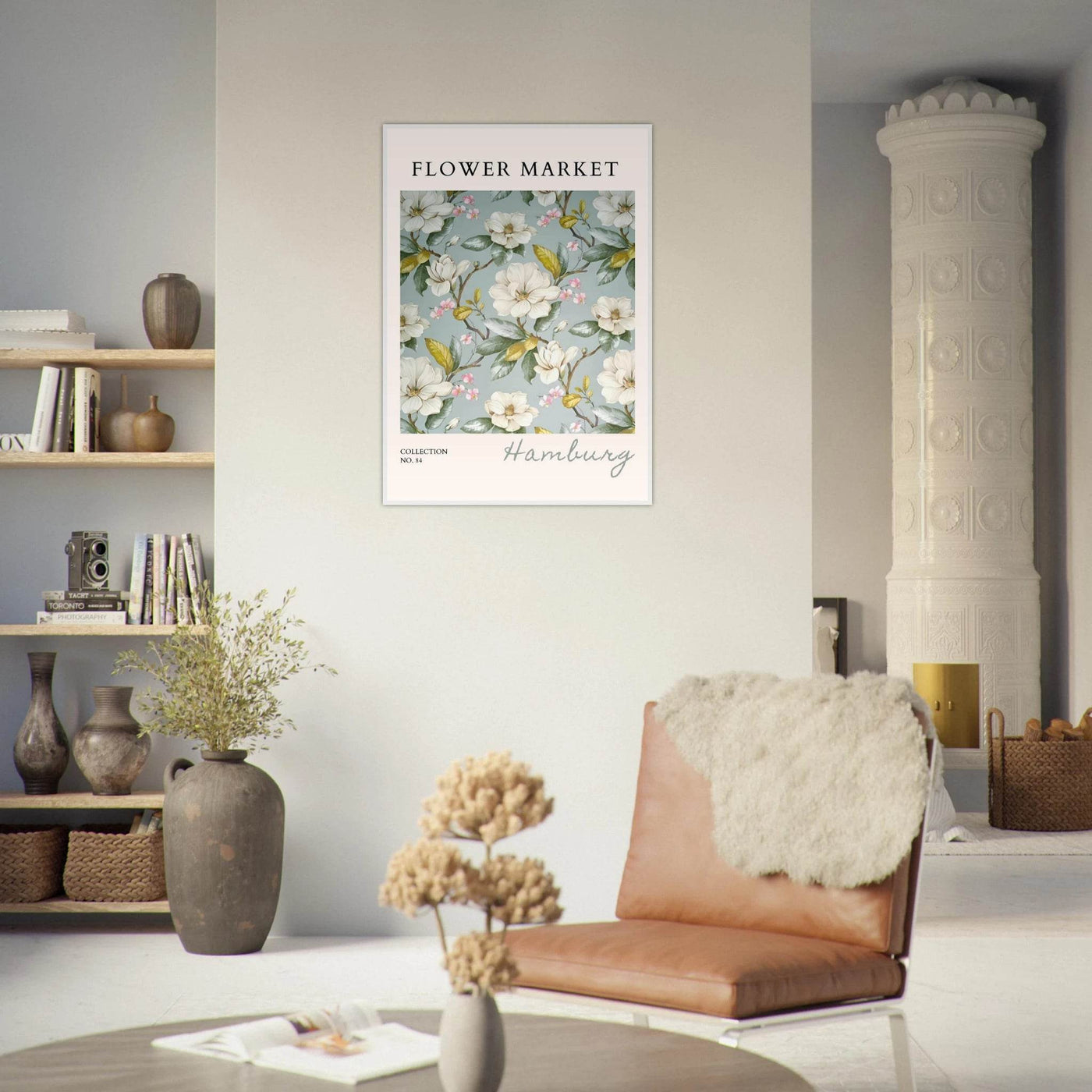Hamburg 'Flower Market' Framed Poster – Elegant Magnolia & Cherry Blossom Art Print | Ready-to-Hang - Vibrantwalls