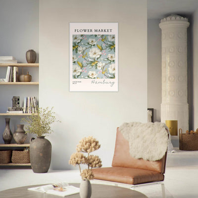 Hamburg 'Flower Market' Framed Poster – Elegant Magnolia & Cherry Blossom Art Print | Ready-to-Hang - Vibrantwalls