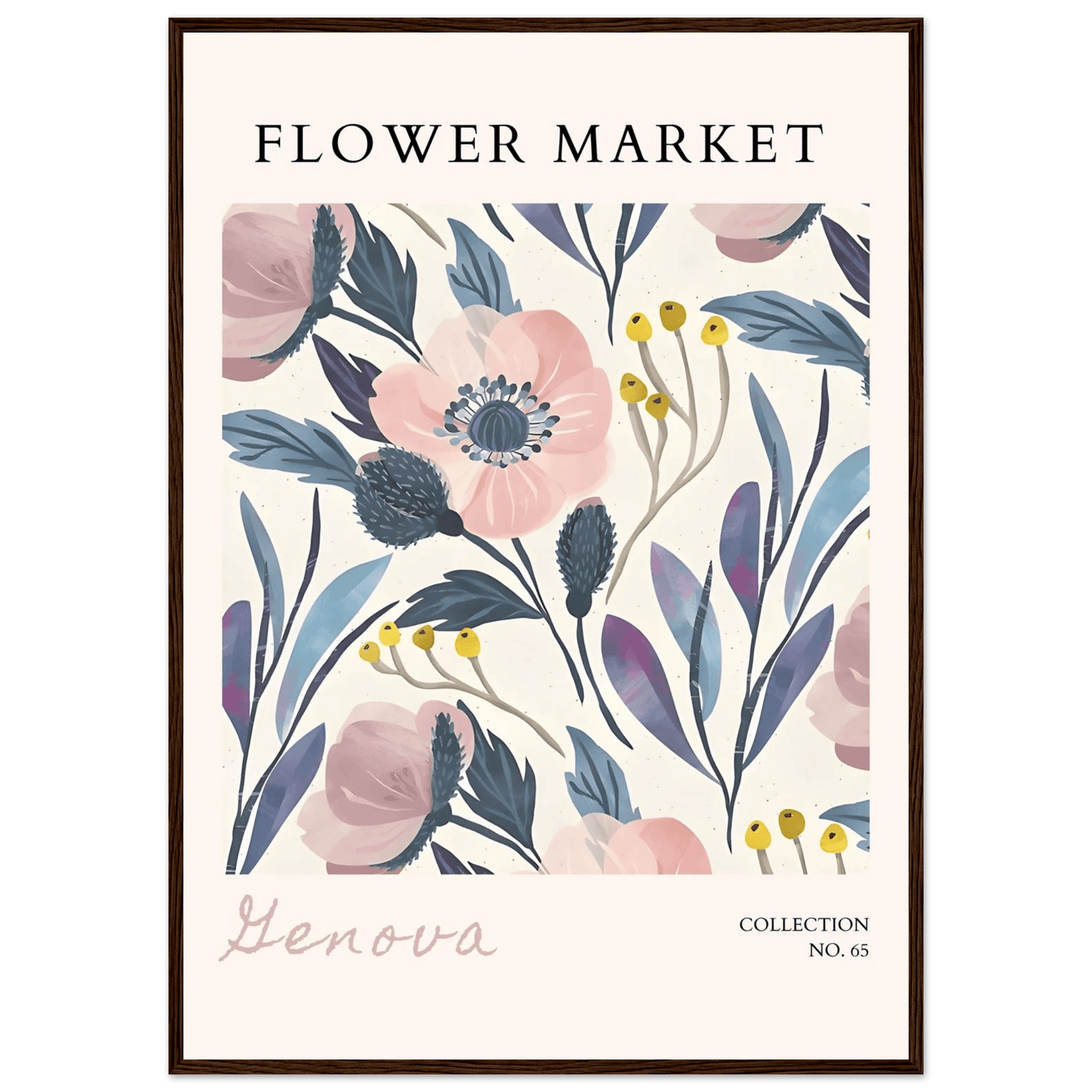 Flower Market 'Genova' Framed Poster – Blush & Indigo Floral Art Print | Ready-to-Hang Botanical Decor - Vibrantwalls