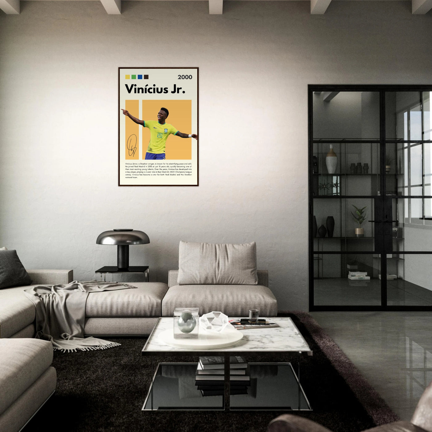 Vinicius Jr. Brazil Soccer Framed Poster – Dynamic Football Legend Art Print in Multiple Sizes & Frame Finishes Vibrantwalls