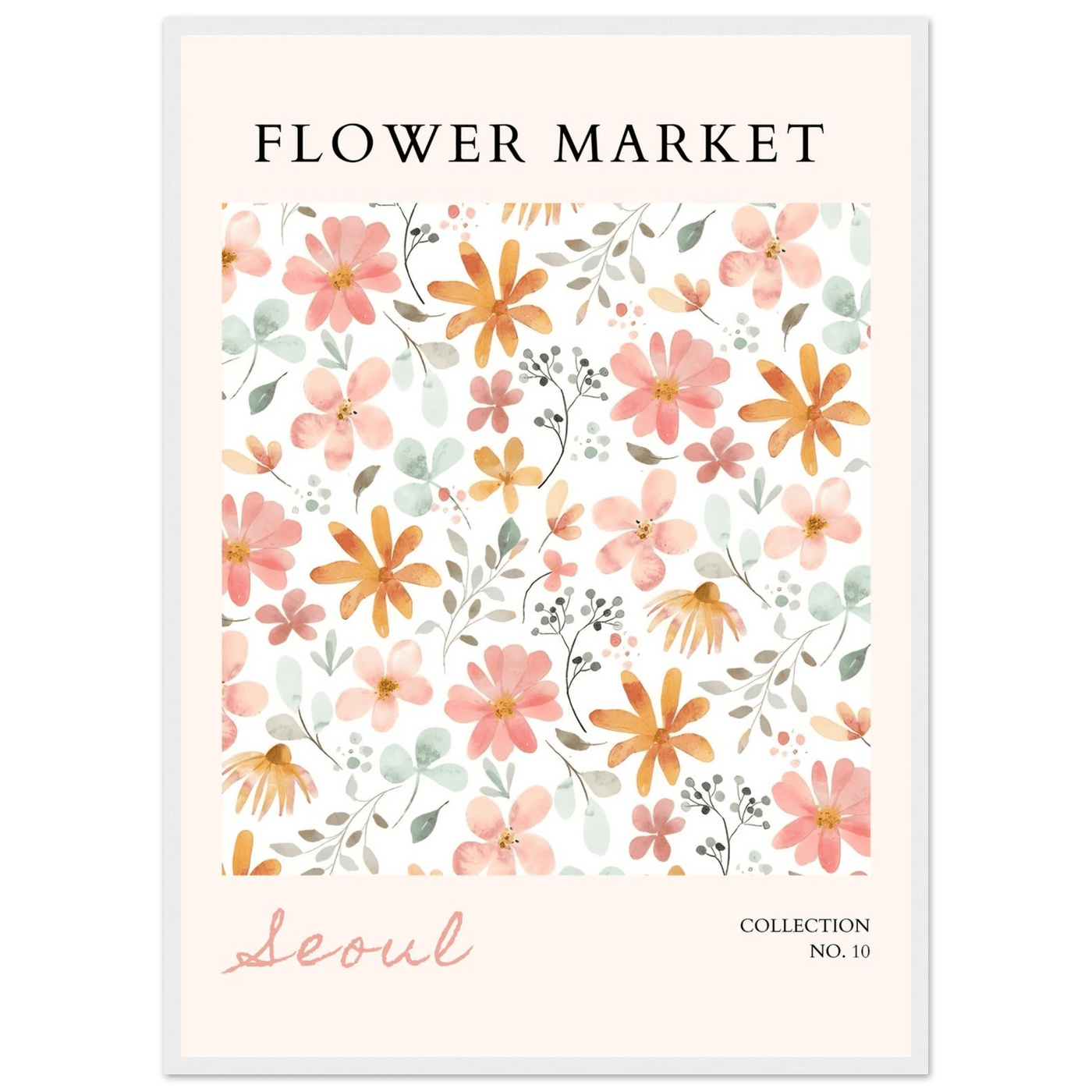 Seoul Flower Market Framed Poster – Delicate Watercolor Blooms & Botanical Art Print | Ready-to-Hang - Vibrantwalls