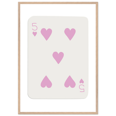 Five of Hearts Poker Card Print - Soft Pink Framed Poster Art, Eco-Friendly Wood Frame - Vibrantwalls