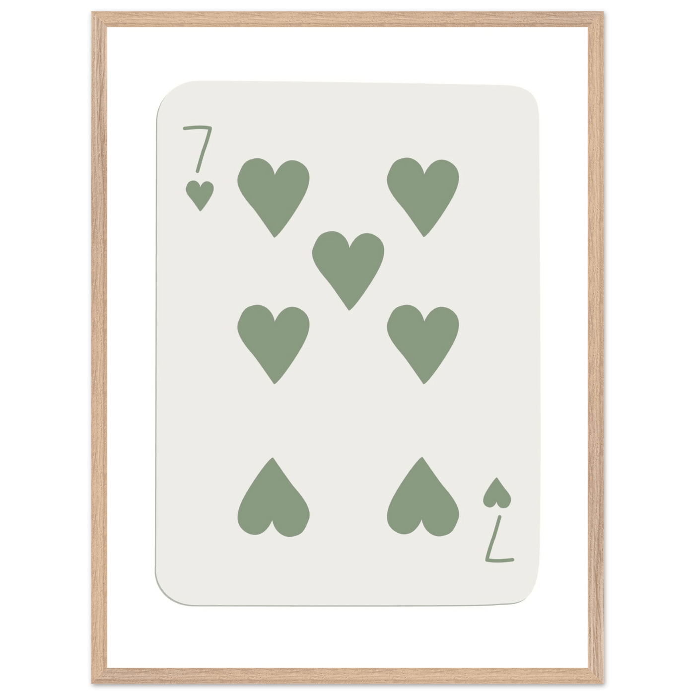 Minimalist Poker Card Art - Seven of Hearts - Sage Green Framed Poster, Eco-Friendly Decor - Vibrantwalls