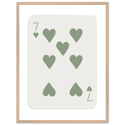 Minimalist Poker Card Art - Seven of Hearts - Sage Green Framed Poster, Eco-Friendly Decor - Vibrantwalls