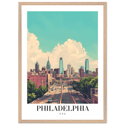 Philadelphia USA Framed Poster – Retro Cityscape Wall Art with Customizable Frame Options - Vibrantwalls
