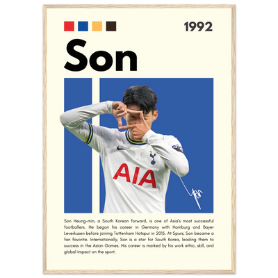 Son Heung-min Tottenham Hotspur Framed Football Poster A1 (59.4 x 84.1 cm) Wood frame Vibrantwalls