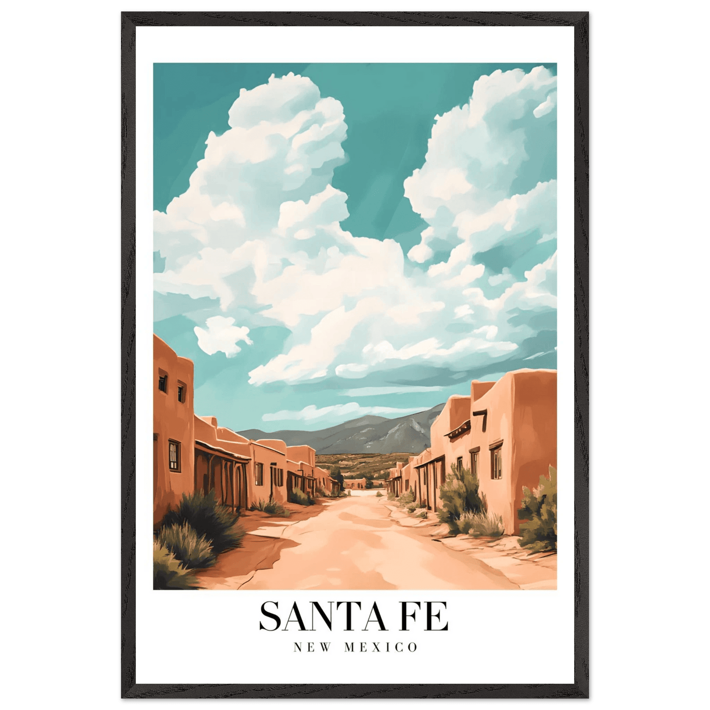 Santa Fe New Mexico Framed Poster – Vintage Southwest Wall Art with Wooden Frame - Vibrantwalls