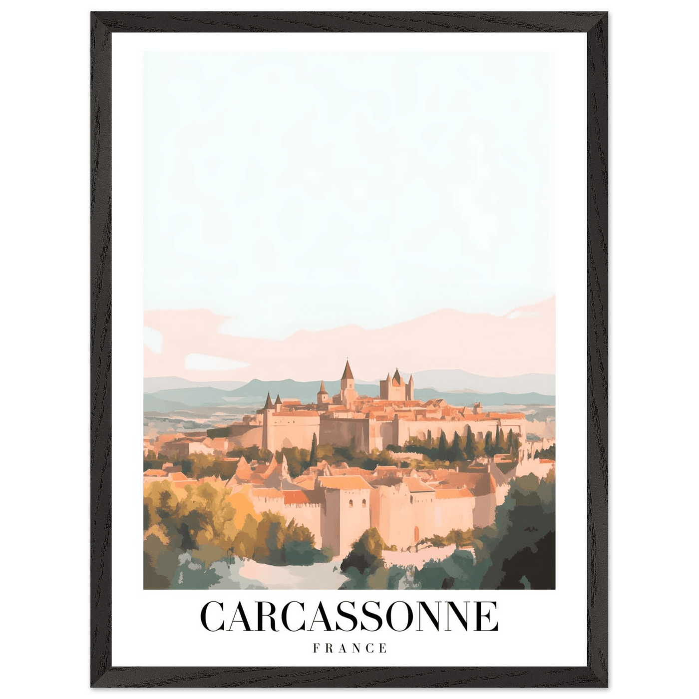 Carcassonne France Framed Poster – Vintage Travel Wall Art in Pastel Hues & Wooden Frame - Vibrantwalls