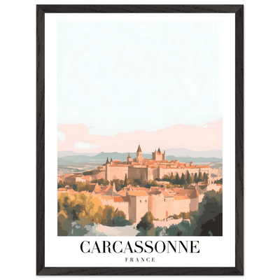Carcassonne France Framed Poster – Vintage Travel Wall Art in Pastel Hues & Wooden Frame - Vibrantwalls