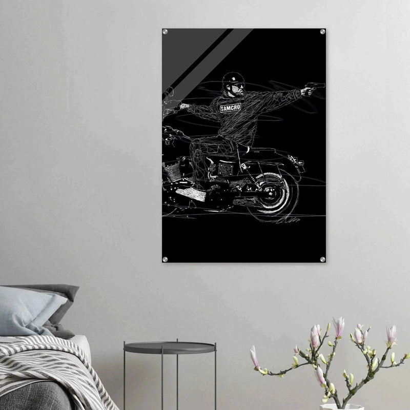 Sons of Anarchy Jax Teller Acrylic Print – Iconic Black & White Sketch Wall Art - Vibrantwalls
