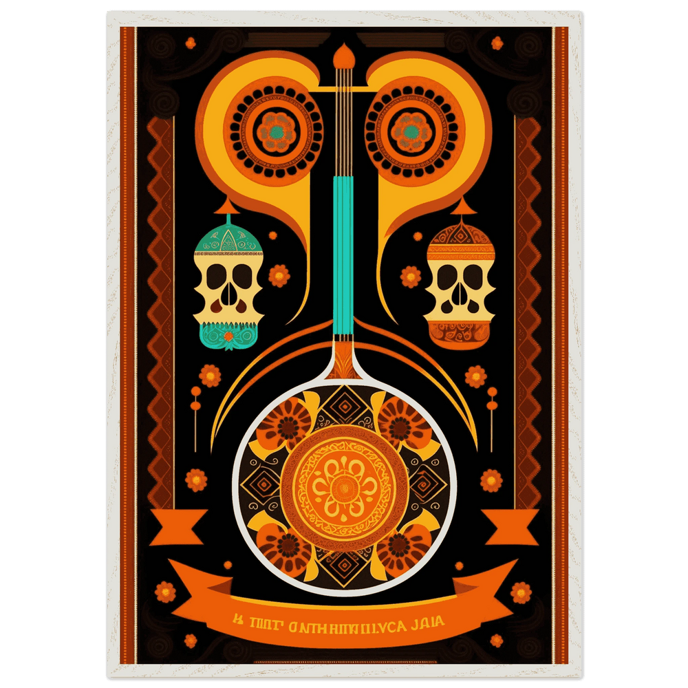 Vibrant Day of the Dead Guitar Cubism Style Abstract Wall Art - Vibrantwalls