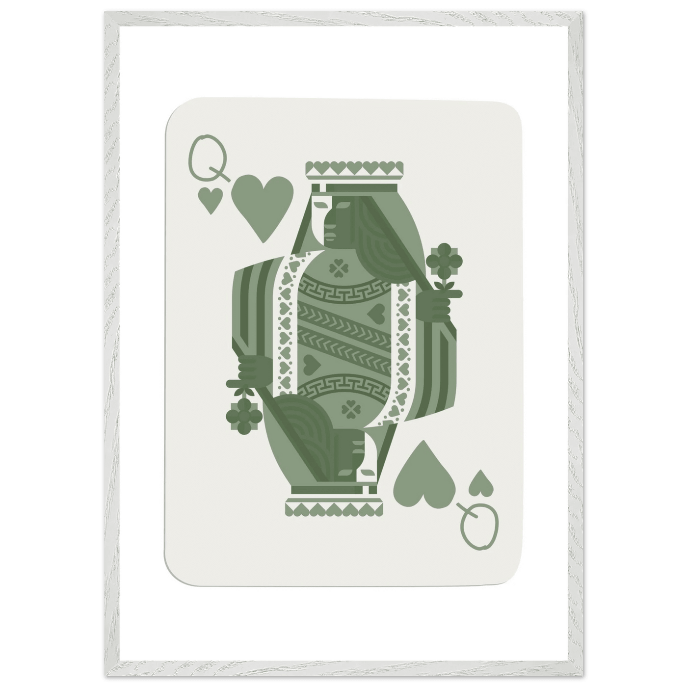 Queen of Spades Poker Card Print - Sage Green Wall Art - Mounted Framed Poster, Eco-Friendly Wood Frame - Vibrantwalls