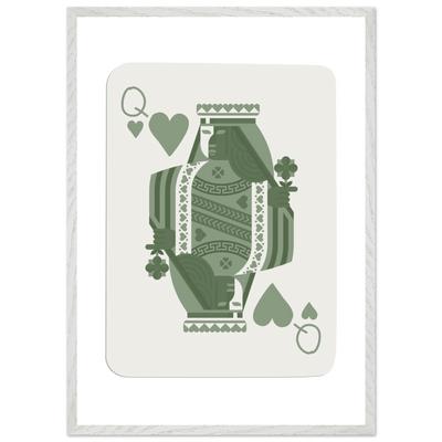 Queen of Spades Poker Card Print - Sage Green Wall Art - Mounted Framed Poster, Eco-Friendly Wood Frame - Vibrantwalls