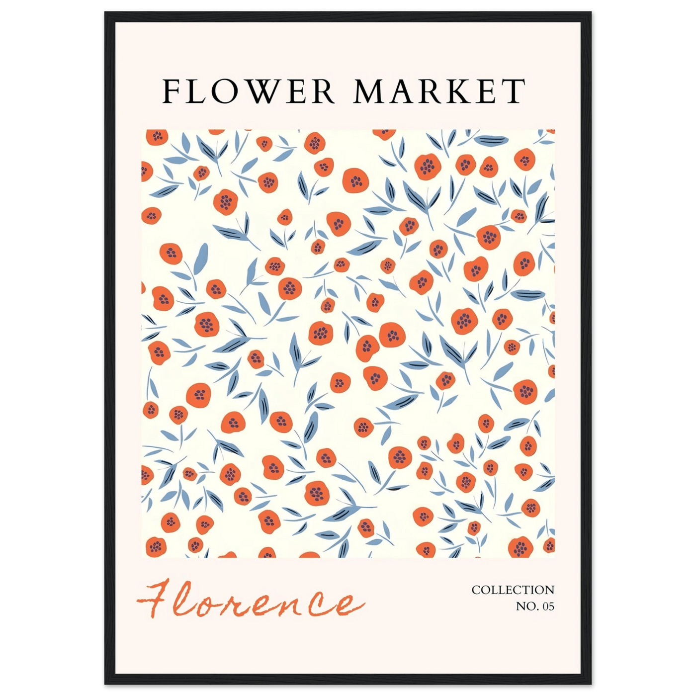 Florence Flower Market Art Print – Vibrant Orange Poppies & Blue Leaves | Framed & Ready-to-Hang Wall Art - Vibrantwalls