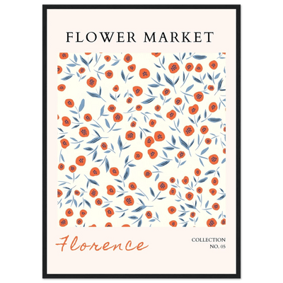 Florence Flower Market Art Print – Vibrant Orange Poppies & Blue Leaves | Framed & Ready-to-Hang Wall Art - Vibrantwalls