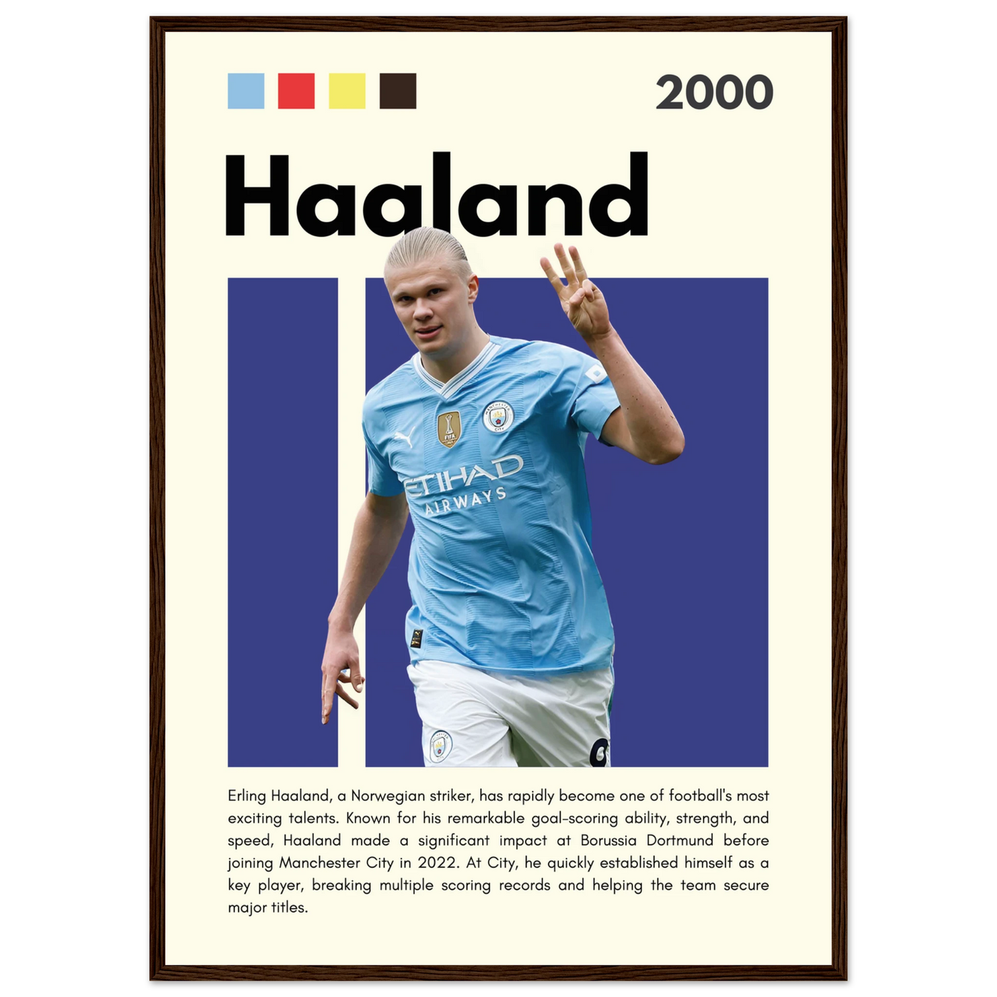 Erling Haaland Manchester City Framed Football Poster 50x70 cm 20x28″ Dark wood frame Vibrantwalls