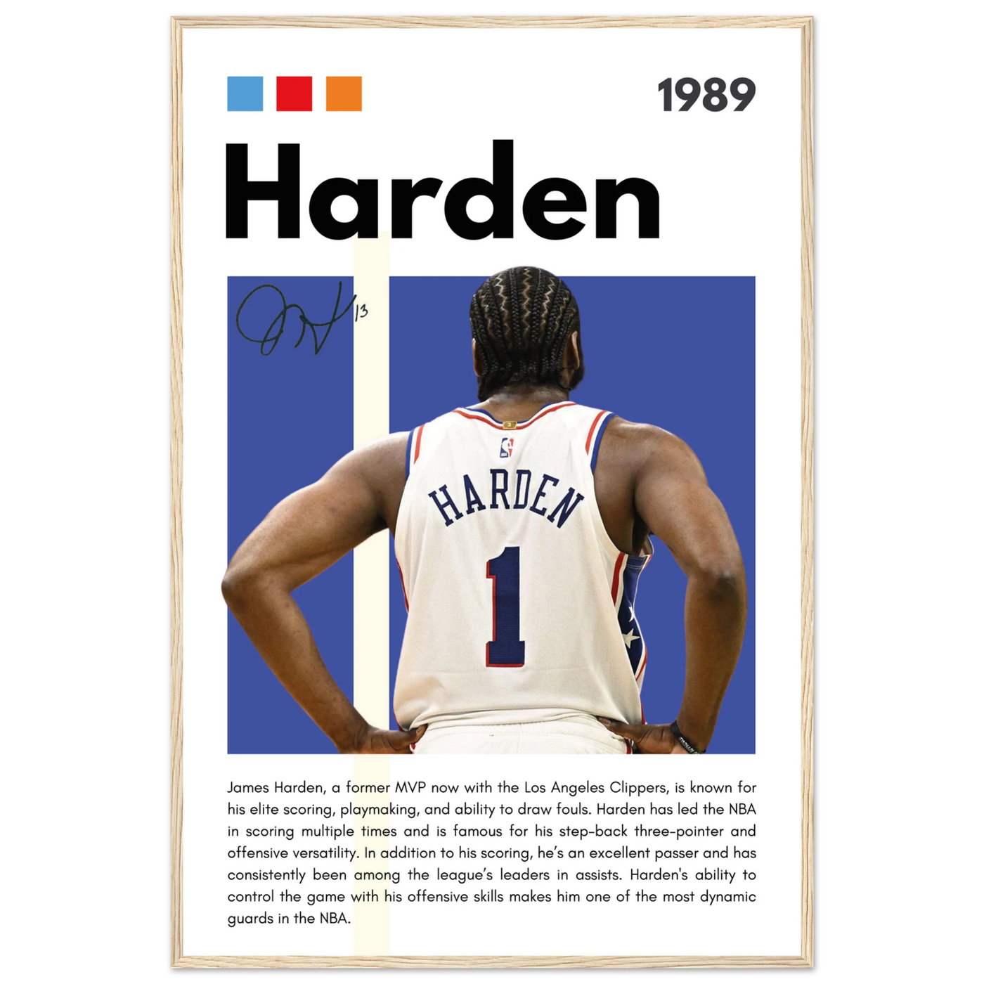 James Harden The Beard Clippers Framed Poster 60x90 cm 24x36″ Wood frame Vibrantwalls