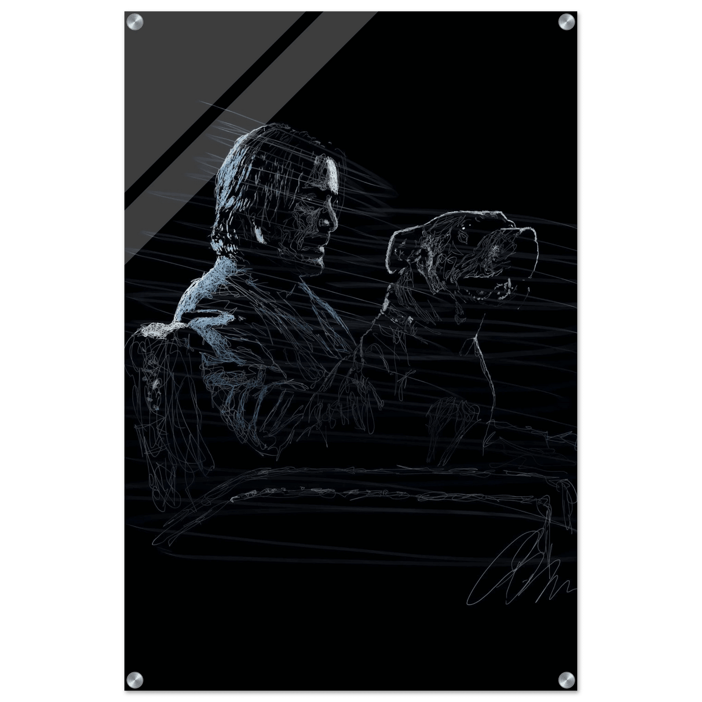 John Wick Dog Wall Decor – Abstract Acrylic Print, Modern Line Art, Glossy Finish, Iconic Duo Wall Decor - Vibrantwalls